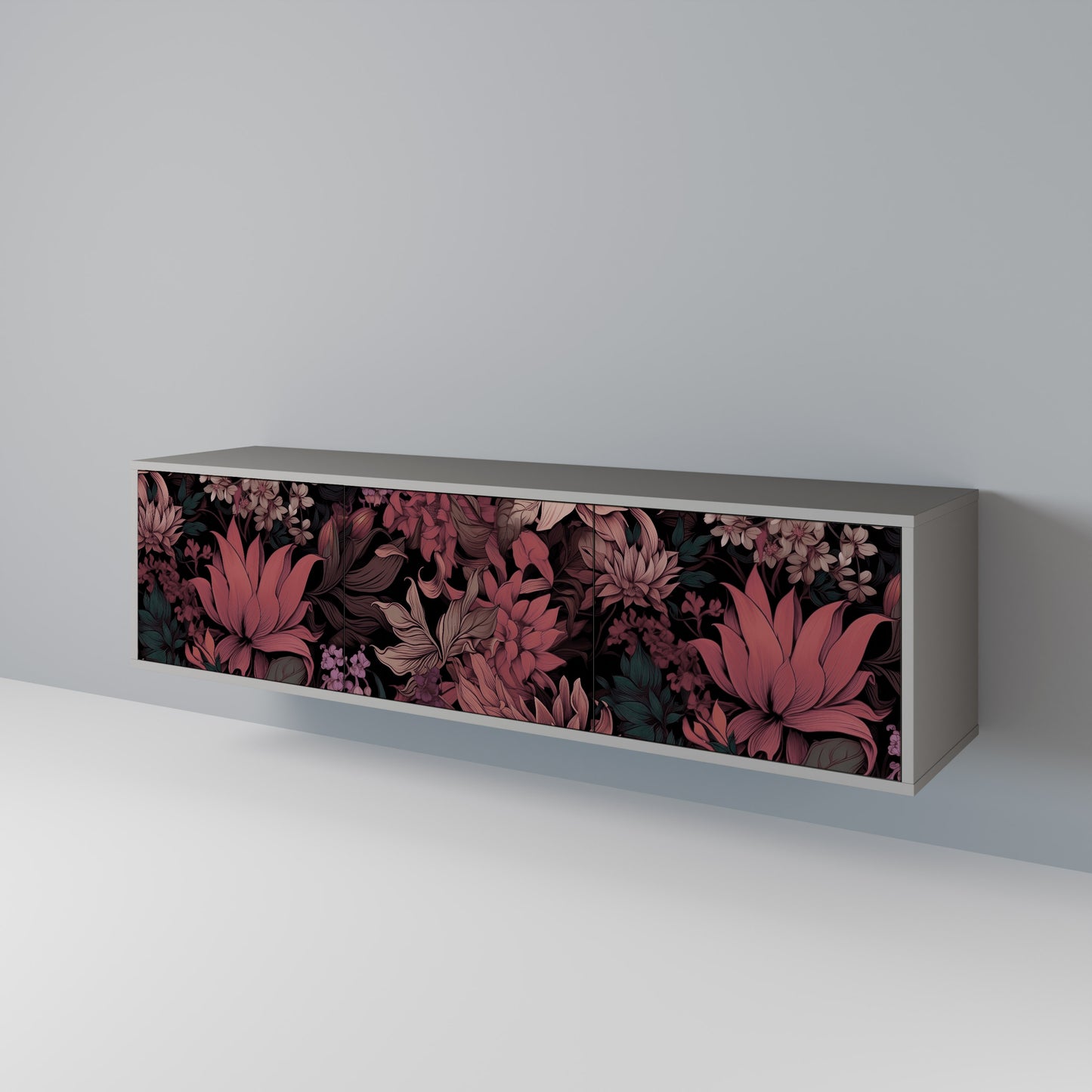 FLORAL WHISPER 3-dörrars TV-bänk i grå finish
