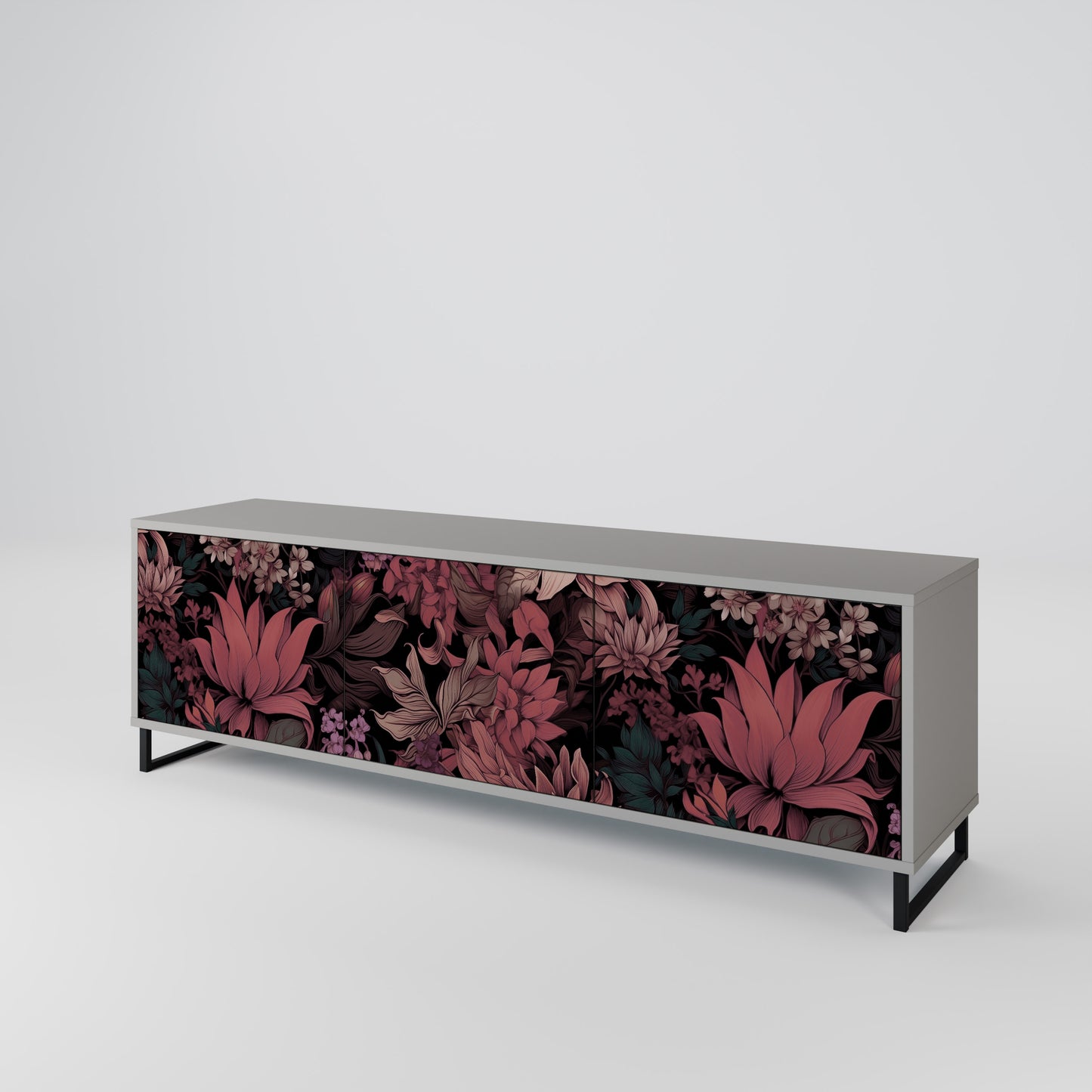 FLORAL WHISPER 3-dörrars TV-bänk i grå finish
