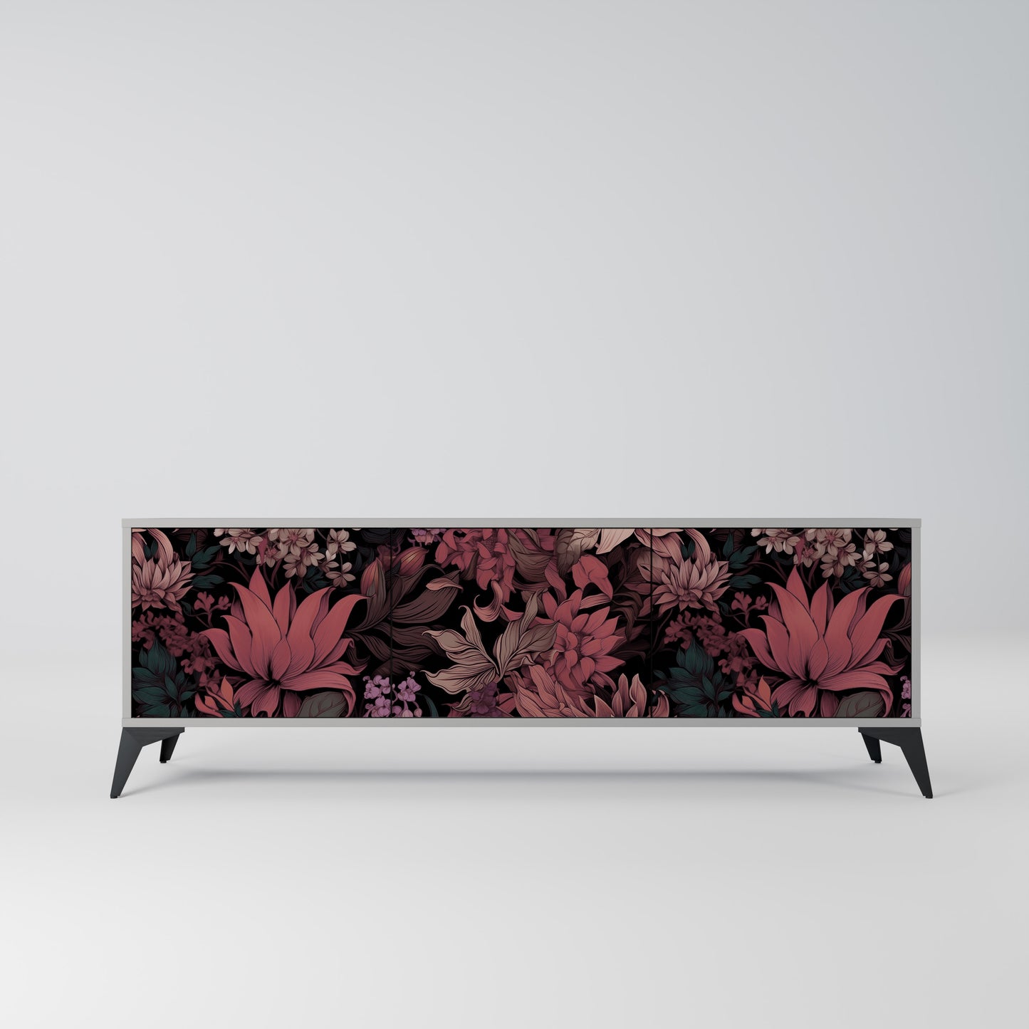FLORAL WHISPER 3-dörrars TV-bänk i grå finish