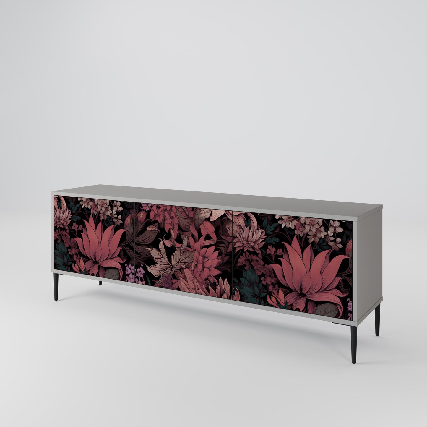 FLORAL WHISPER 3-dörrars TV-bänk i grå finish