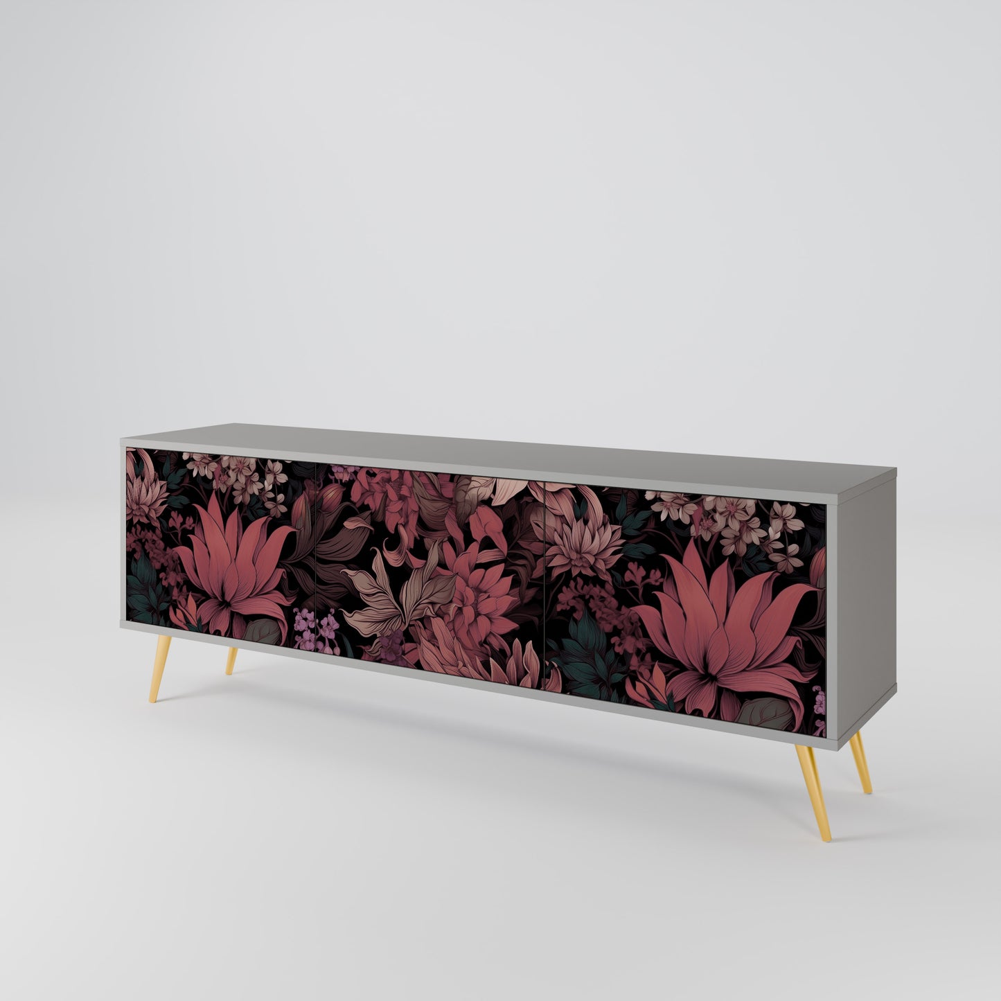 FLORAL WHISPER 3-dörrars TV-bänk i grå finish