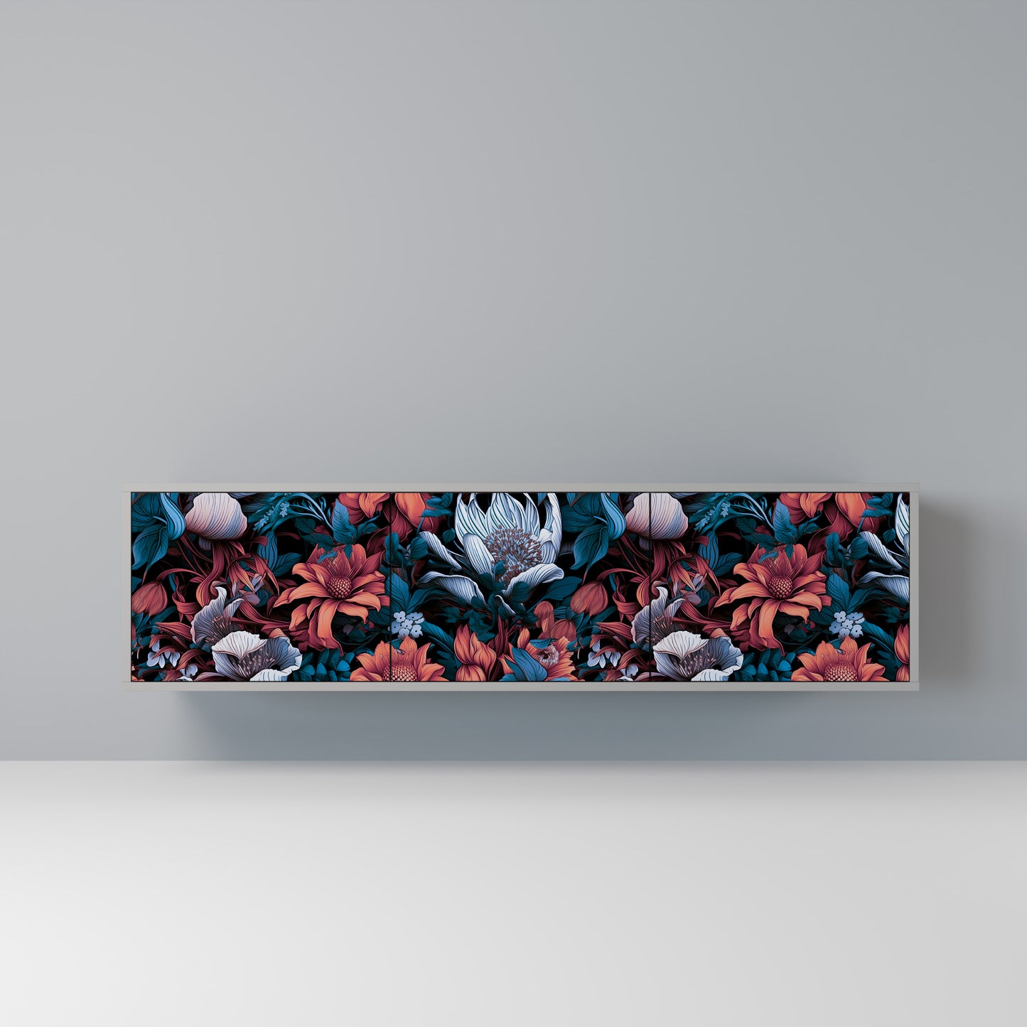 ETHEREAL BLOSSOMS 3-dörrars TV-bänk i grå finish