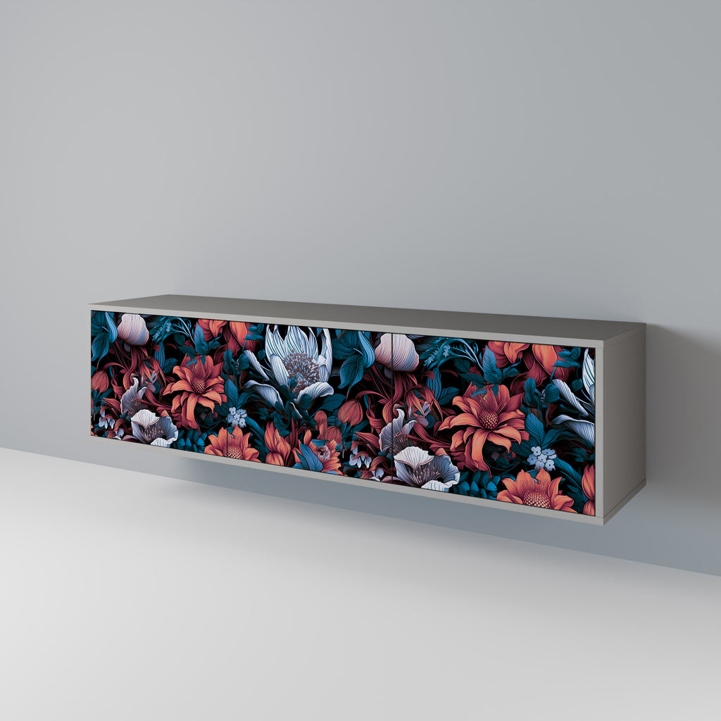 ETHEREAL BLOSSOMS 3-Door TV Stand in Grey Finish