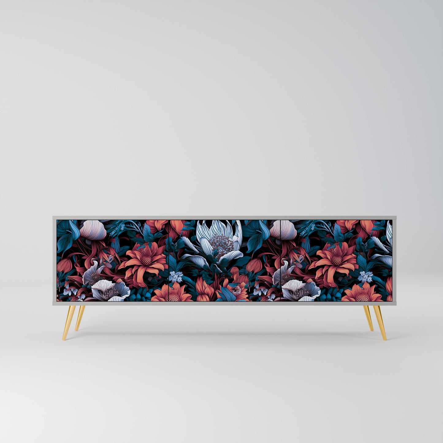 ETHEREAL BLOSSOMS 3-dörrars TV-bänk i grå finish