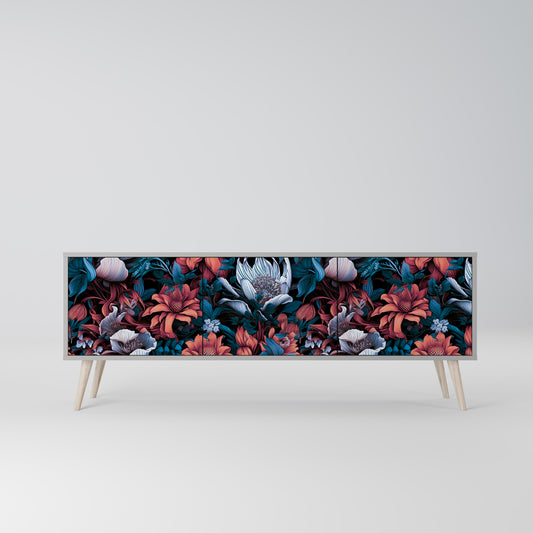 ETHEREAL BLOSSOMS 3-dörrars TV-bänk i grå finish