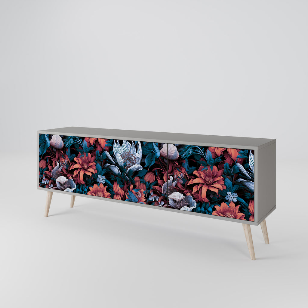 ETHEREAL BLOSSOMS 3-Door TV Stand in Grey Finish