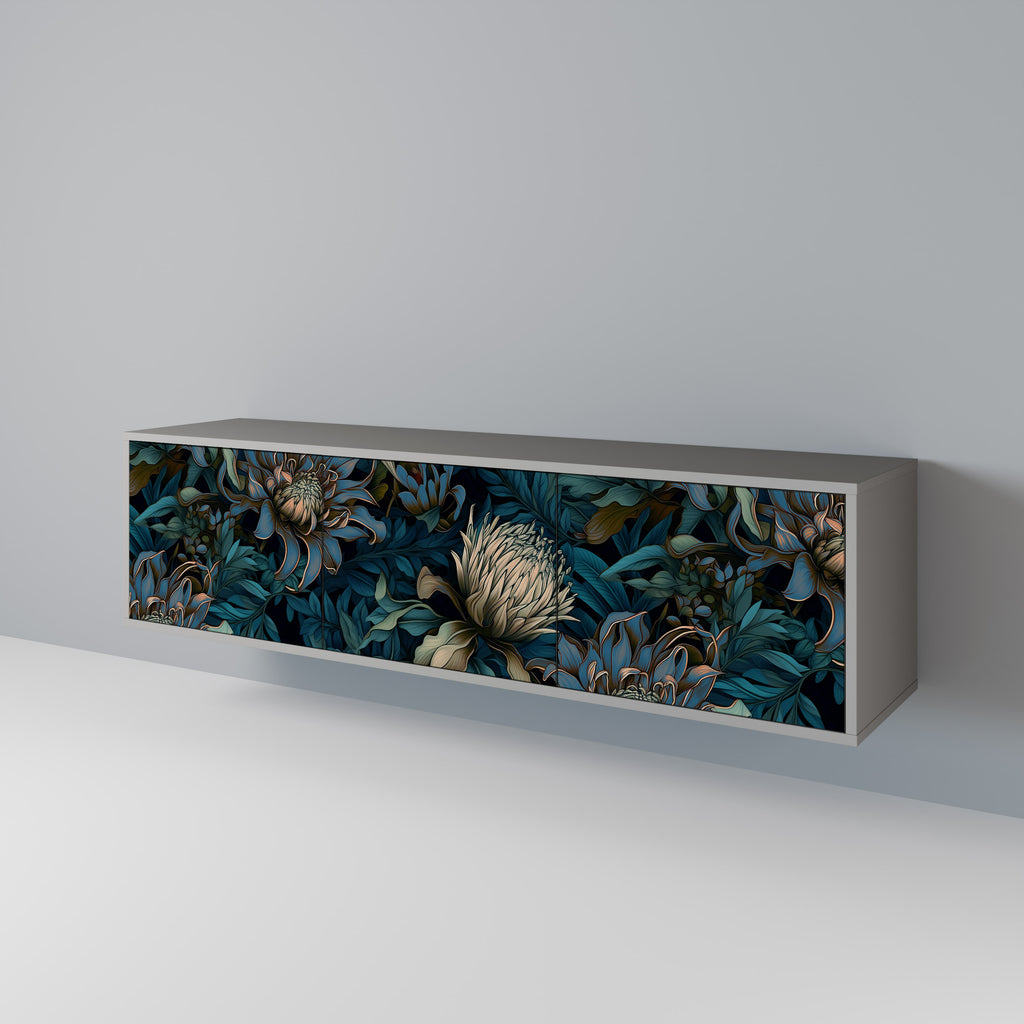 TWILIGHT BLOOM 3-Door TV Stand in Grey Finish