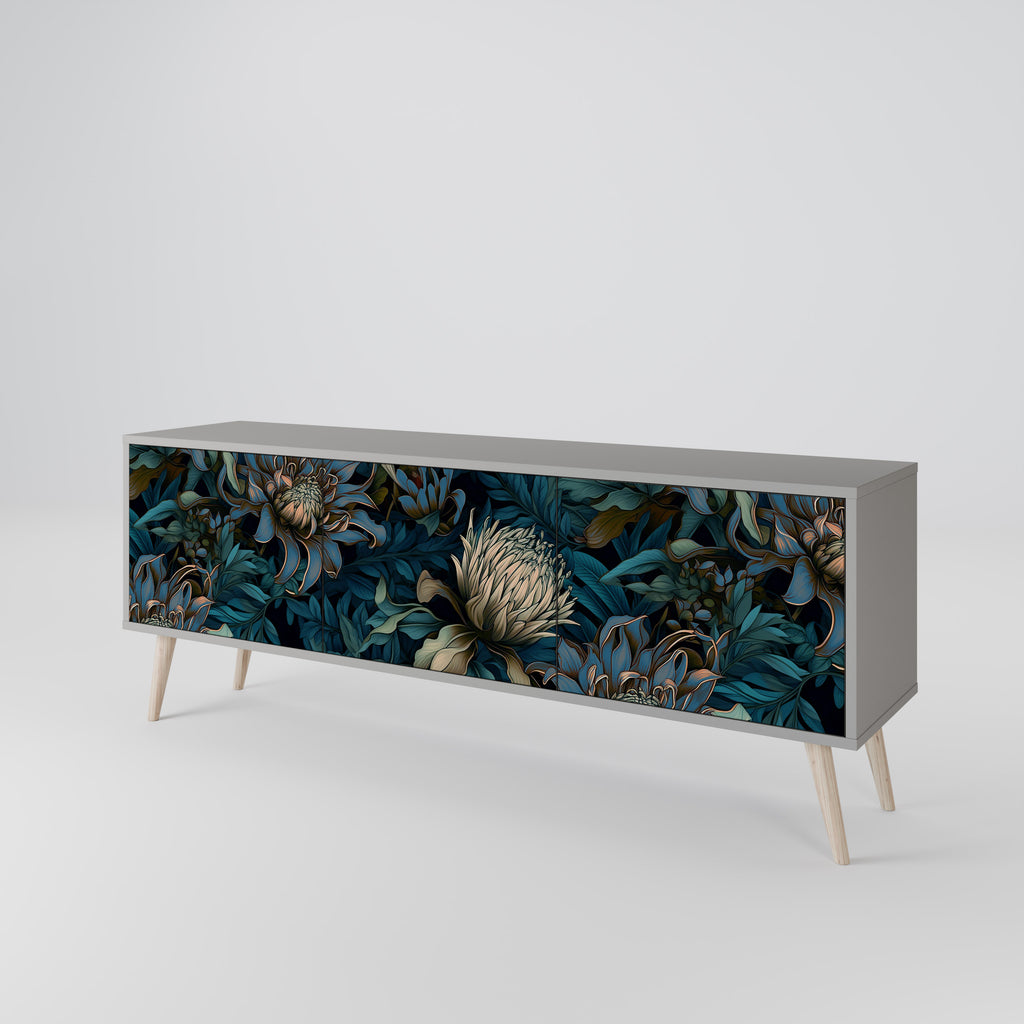 TWILIGHT BLOOM 3-Door TV Stand in Grey Finish