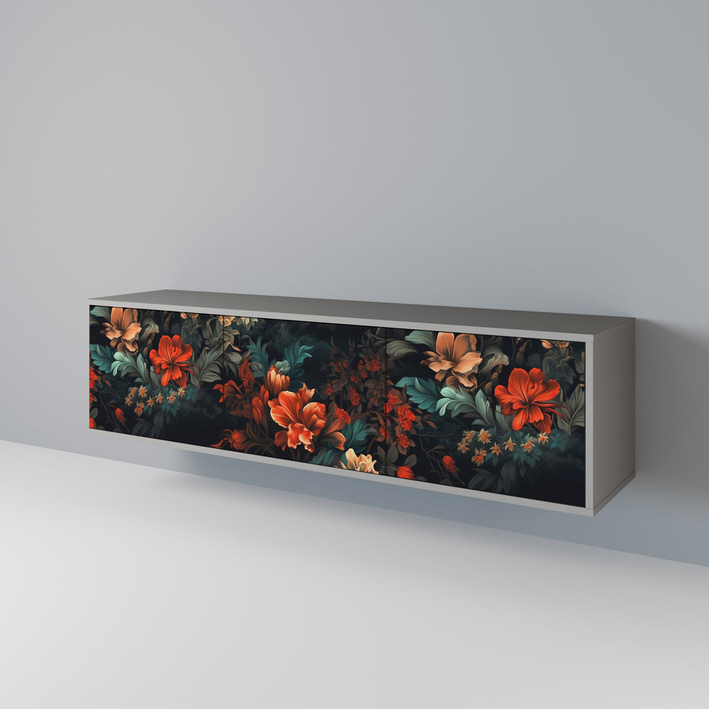 IMAGINARY BLOSSOM 3-Door TV Stand in Grey Finish