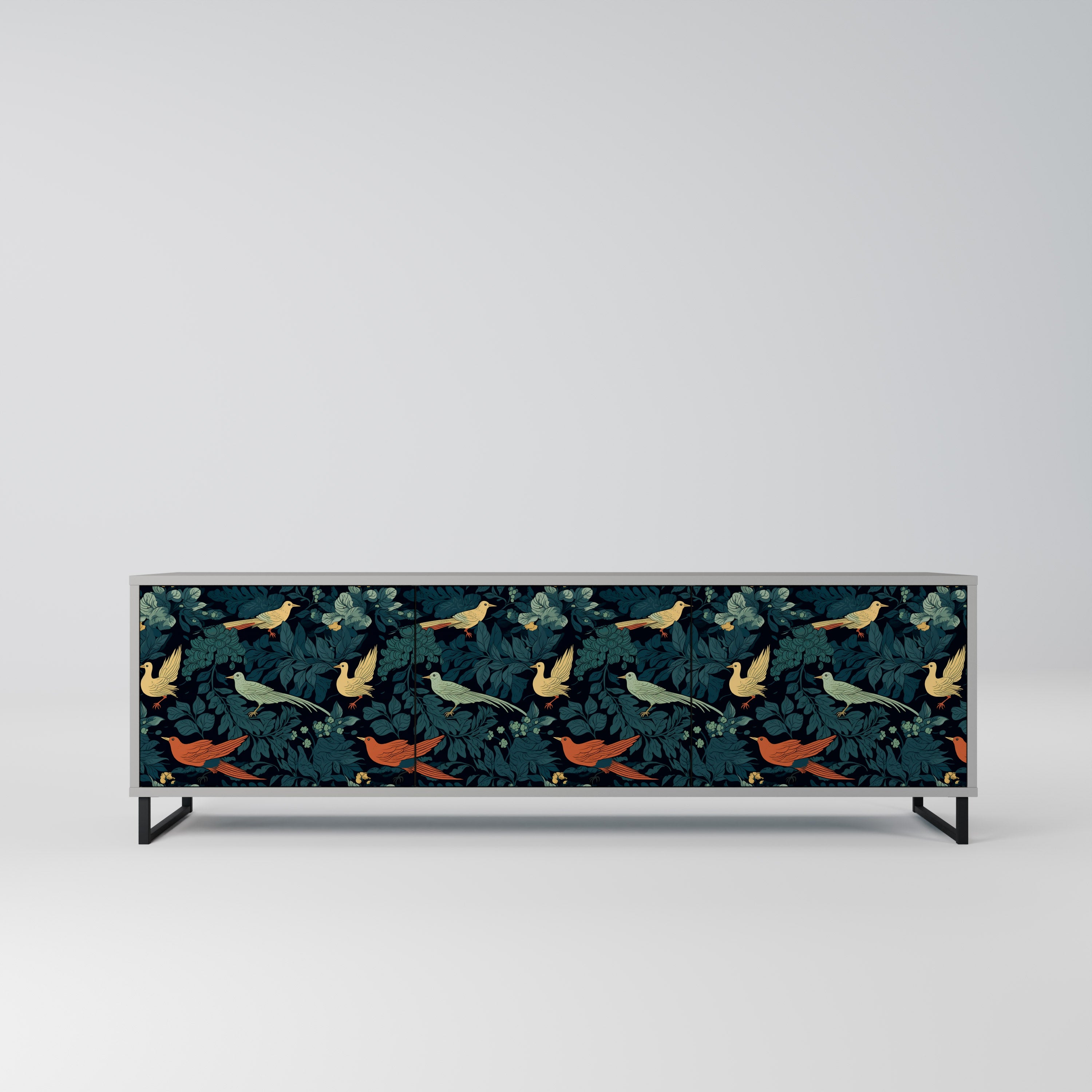 FOWL ORNAMENT 3-dörrars TV-bänk i grå finish