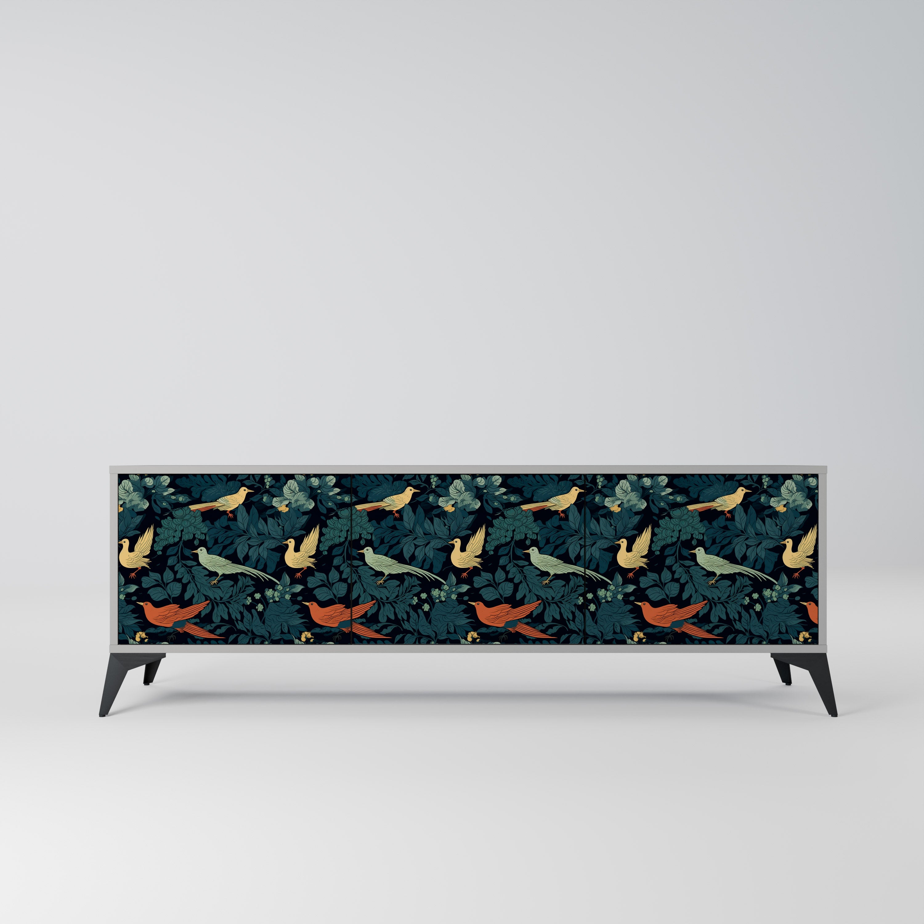 FOWL ORNAMENT 3-dörrars TV-bänk i grå finish