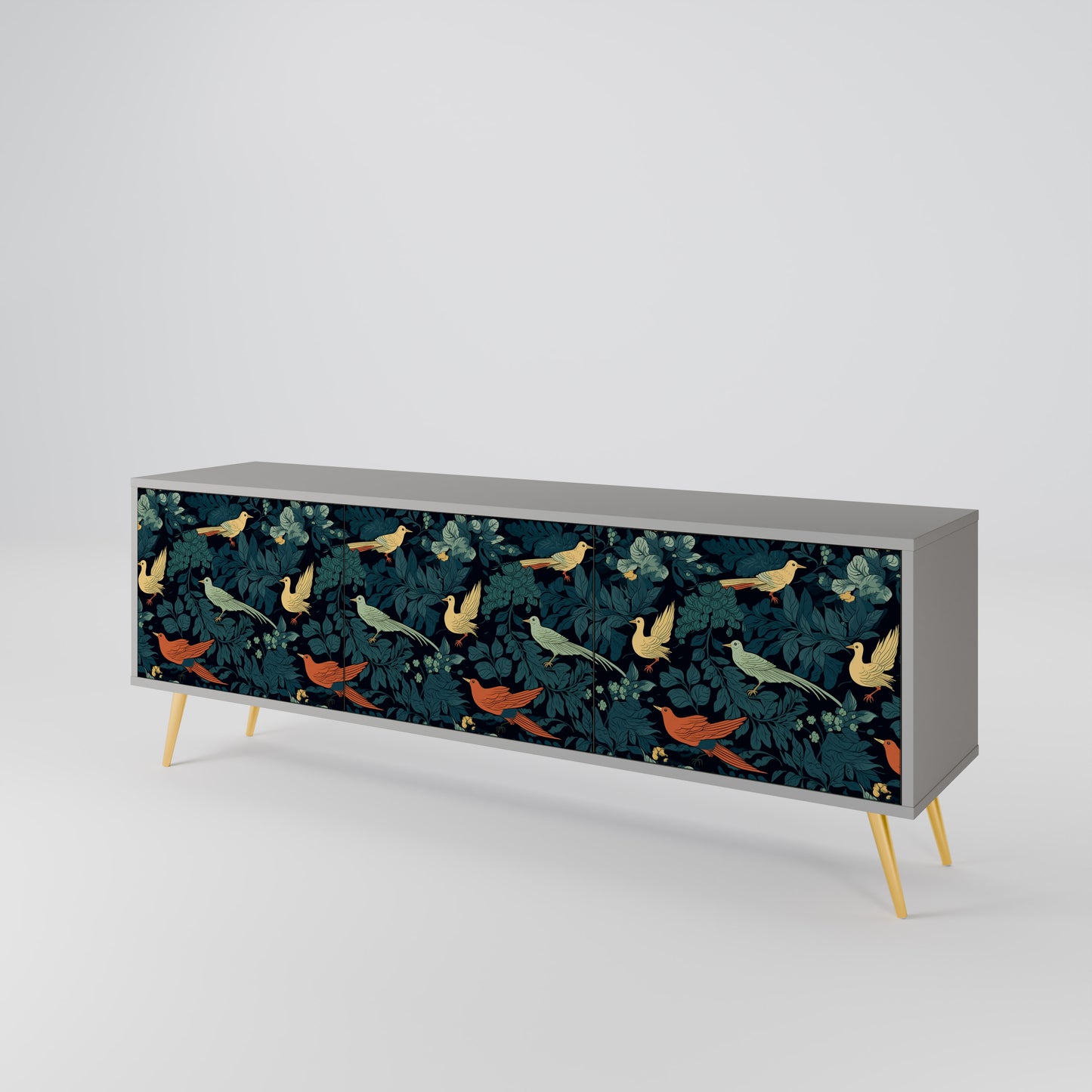 FOWL ORNAMENT 3-dörrars TV-bänk i grå finish