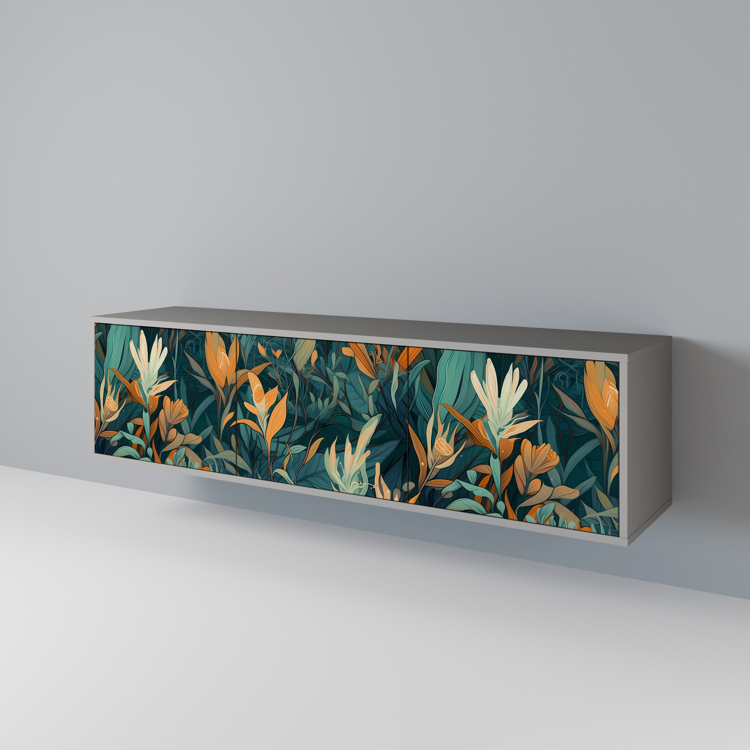 FLORAL SERENITY 3-dörrars TV-bänk i grå finish