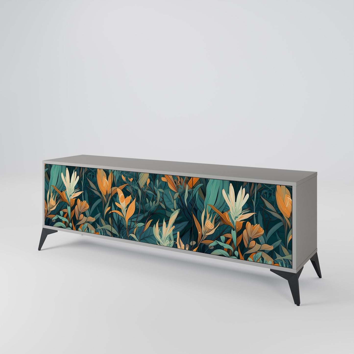 FLORAL SERENITY 3-dörrars TV-bänk i grå finish