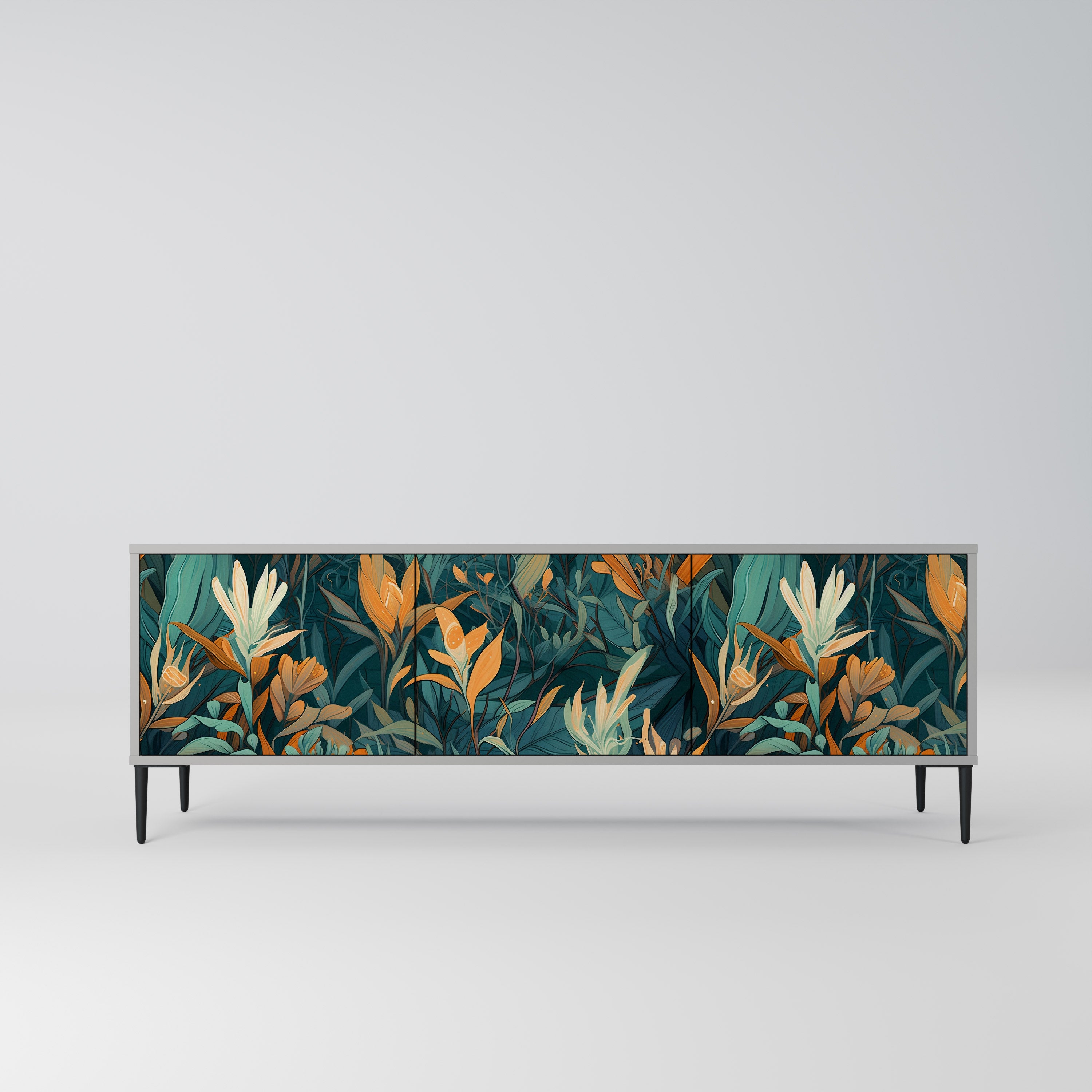 FLORAL SERENITY 3-dörrars TV-bänk i grå finish