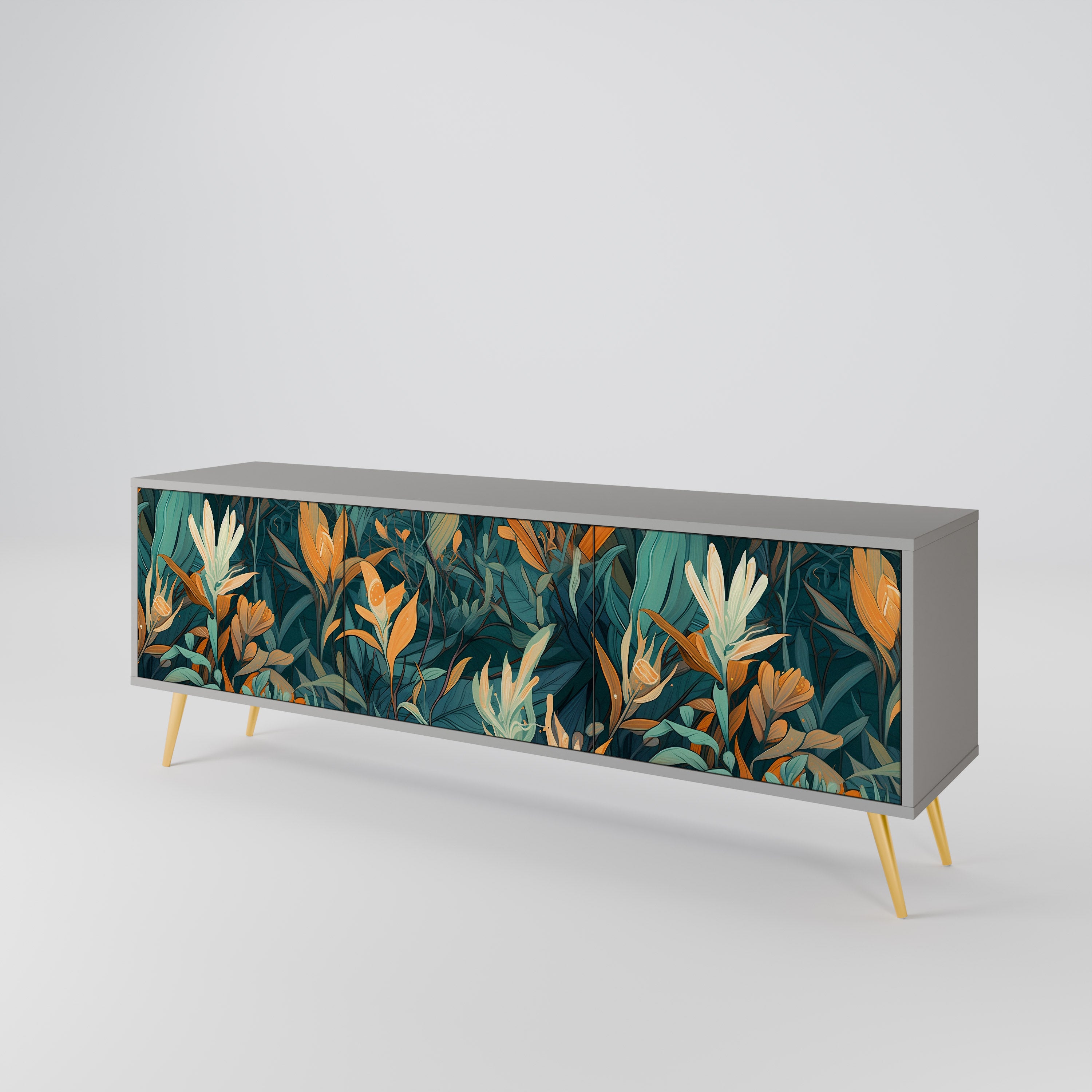 FLORAL SERENITY 3-dörrars TV-bänk i grå finish