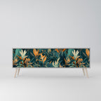 FLORAL SERENITY 3-Door TV Stand in Grey Finish