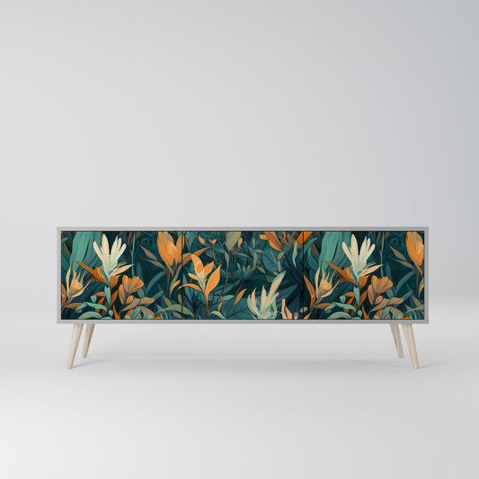 FLORAL SERENITY 3-dörrars TV-bänk i grå finish
