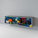 MIDNIGHT BLOSSOM 3-Door TV Stand in Grey Finish