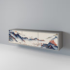 JAPANESE LANDSCAPE 3-Door TV Stand in Grey Finish