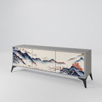 JAPANESE LANDSCAPE 3-Door TV Stand in Grey Finish