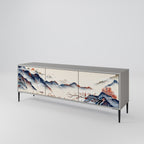 JAPANESE LANDSCAPE 3-Door TV Stand in Grey Finish