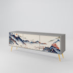 JAPANESE LANDSCAPE 3-Door TV Stand in Grey Finish