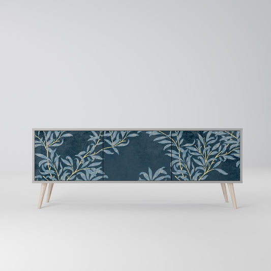 BLUE LEAVES 3-dörrars TV-bänk i grå finish