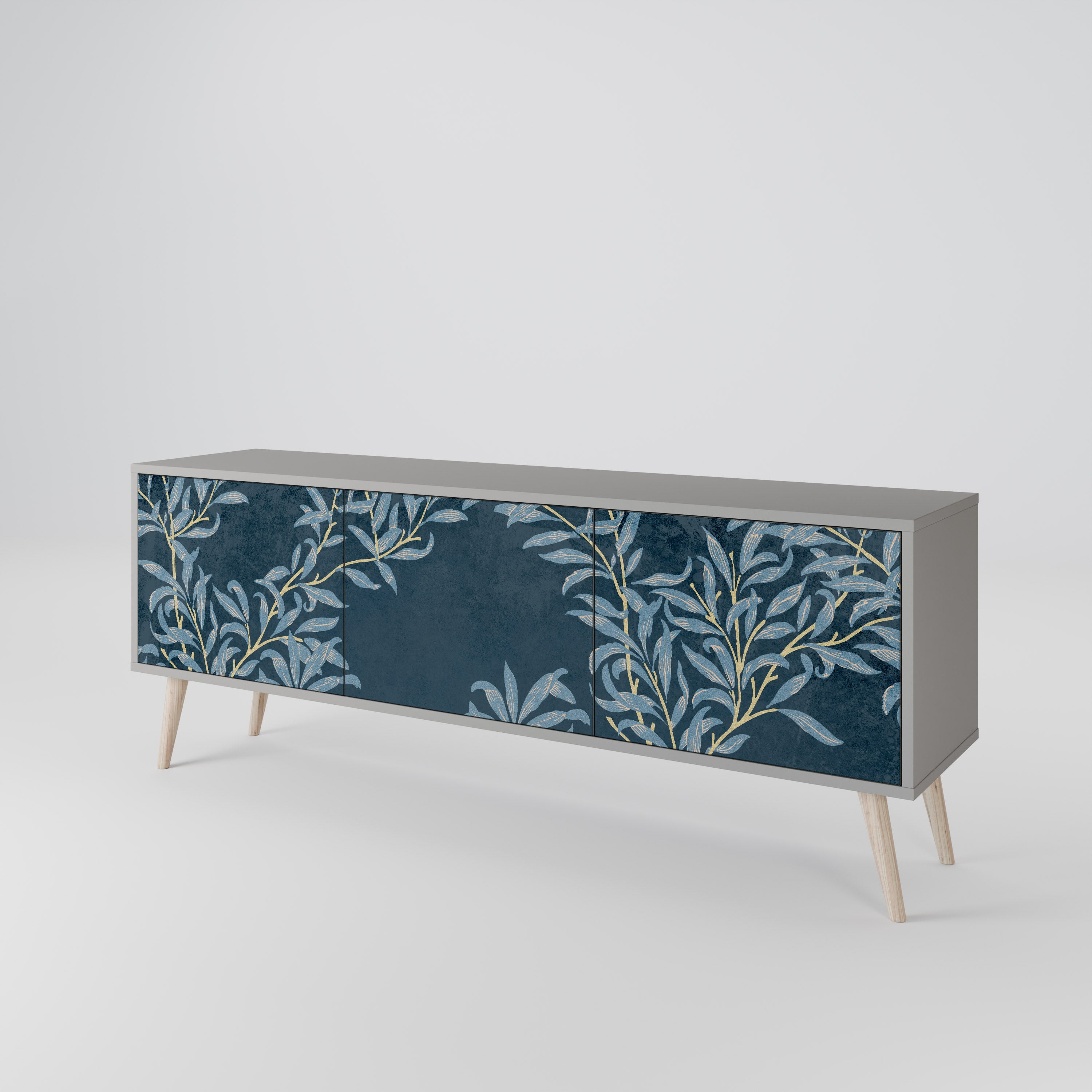 BLUE LEAVES TV-bänk med 3 dörrar