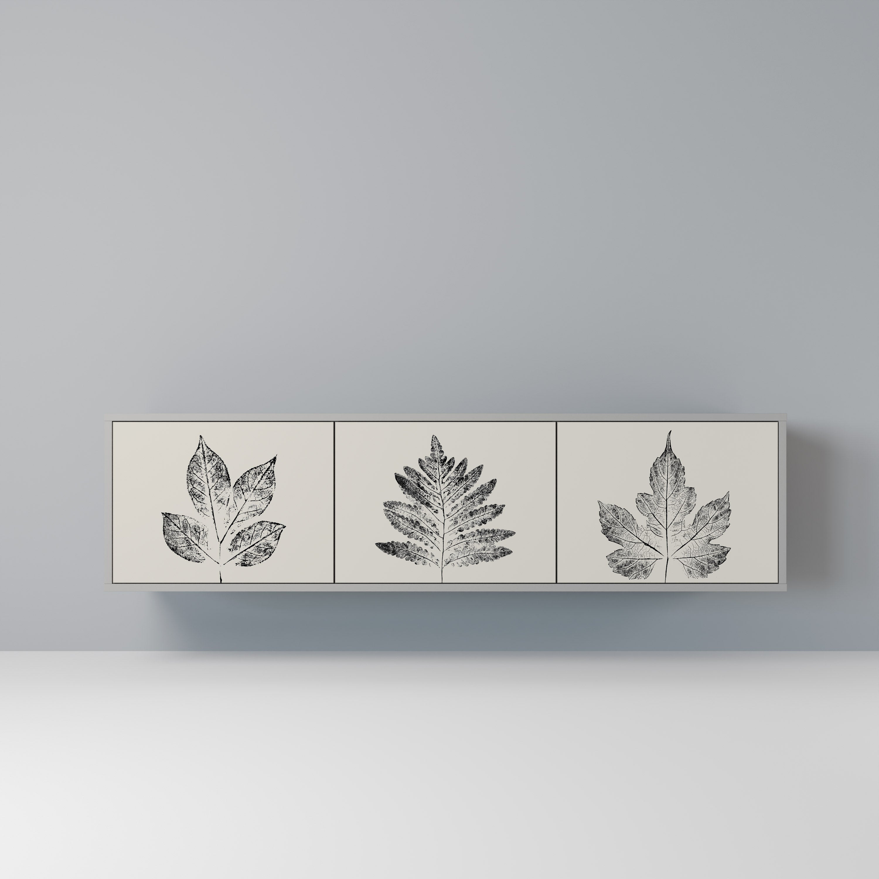 LEAFY STAMPS 3-dörrars TV-bänk i grå finish