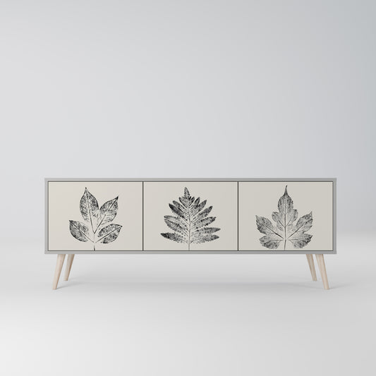LEAFY STAMPS 3-dörrars TV-bänk i grå finish