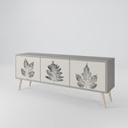 LEAFY STAMPS 3-Door TV Stand in Grey Finish