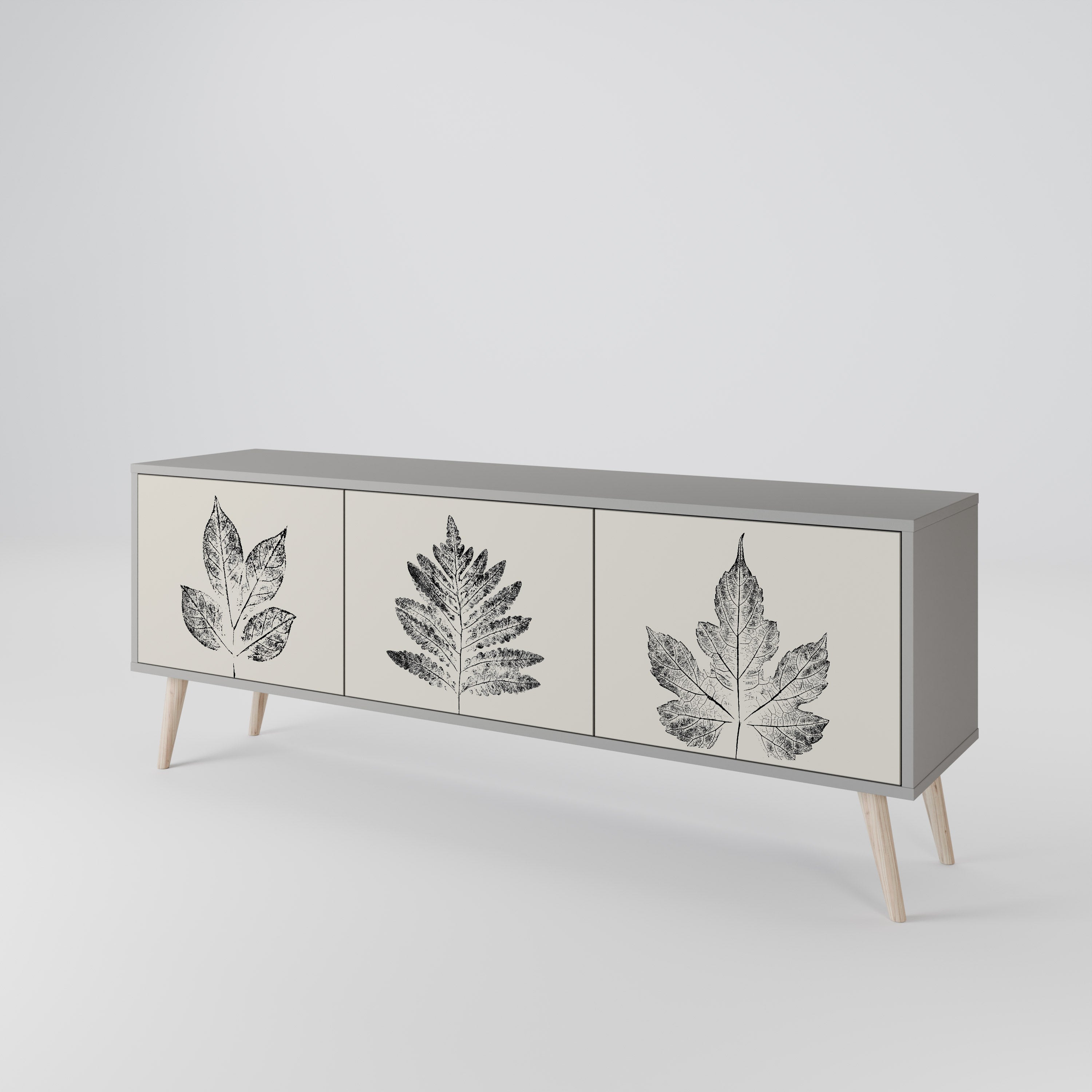 LEAFY STAMPS 3-dörrars TV-bänk i grå finish