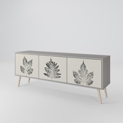 LEAFY STAMPS 3-dörrars TV-bänk i grå finish
