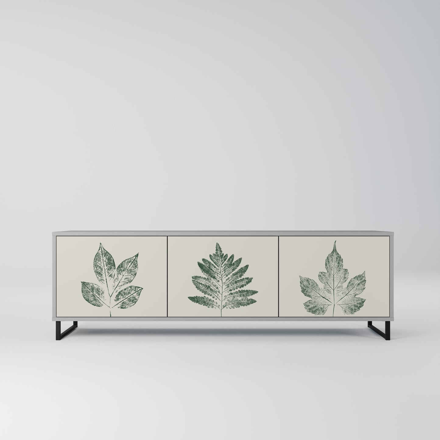 GREEN LEAFY STAMPS 3-dörrars TV-bänk i grå finish