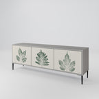GREEN LEAFY STAMPS 3-Door TV Stand in Grey Finish