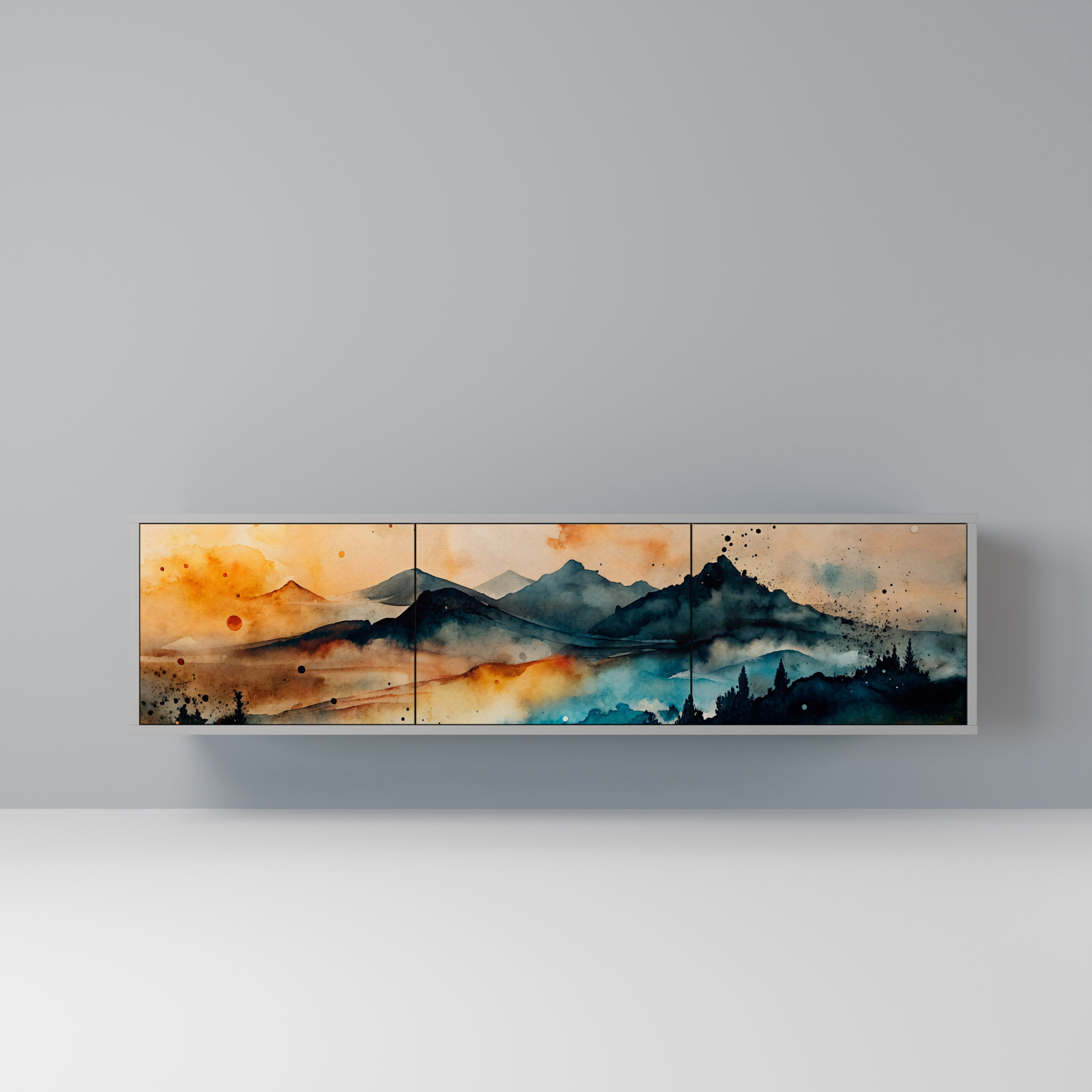 OMINOUS MOUNTAINS 3-dörrars TV-bänk i grå finish