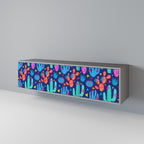 CACTUS VIBES 3-Door TV Stand in Grey Finish