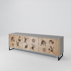 AFRICAN STYLE 3-Door TV Stand in Grey Finish