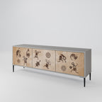 AFRICAN STYLE 3-Door TV Stand in Grey Finish