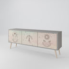 DELICATE BEAUTY 3-Door TV Stand in Grey Finish