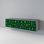 DESERT GREEN 3-Door TV Stand in Grey Finish