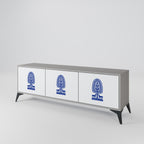 POLISH FOLK ART 3-Door TV Stand in Grey Finish