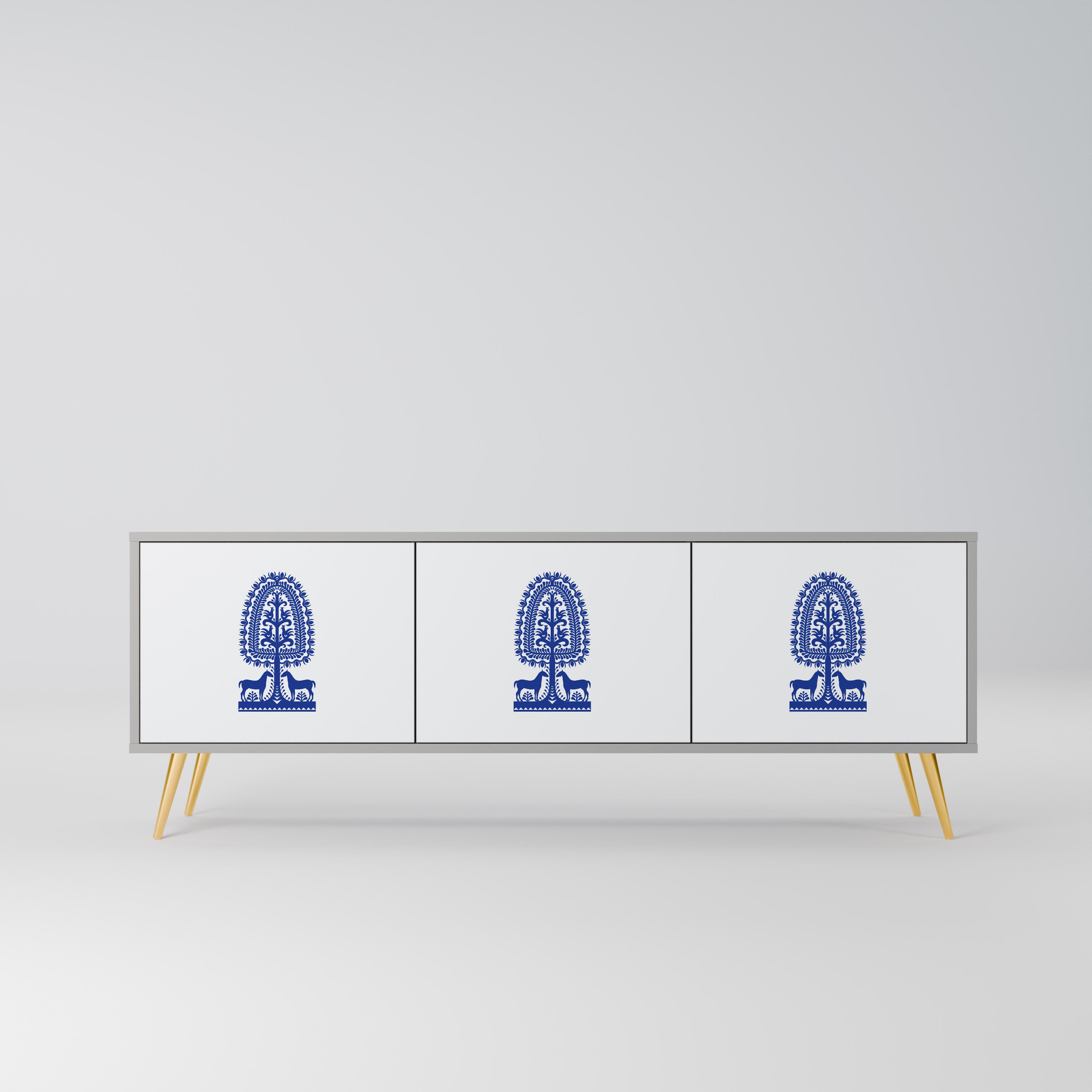 POLISH FOLK ART 3-dörrars TV-bänk i grå finish