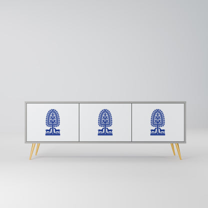 POLISH FOLK ART 3-dörrars TV-bänk i grå finish