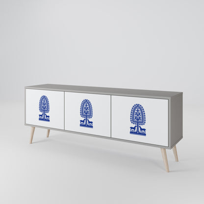 POLISH FOLK ART 3-dörrars TV-bänk i grå finish