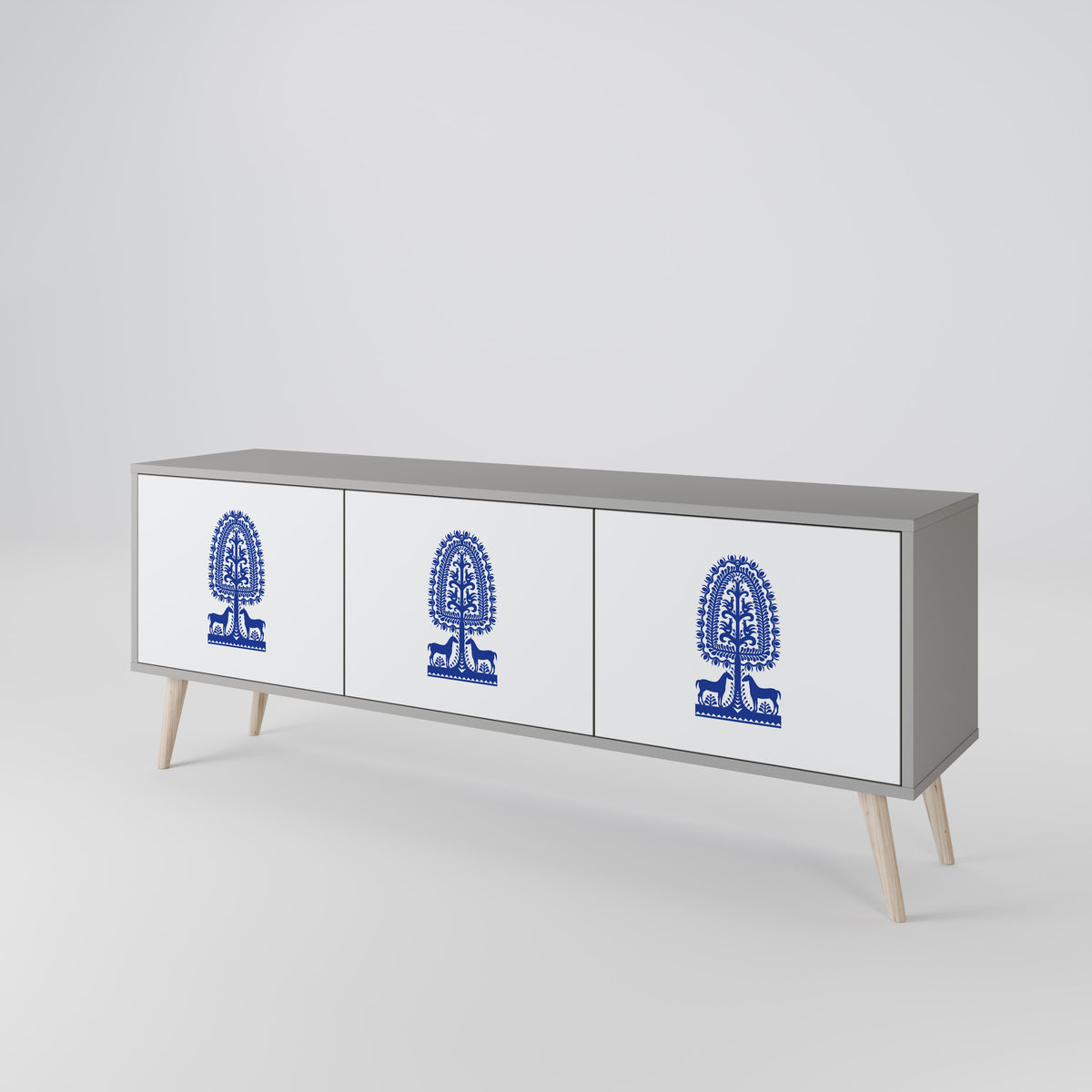 POLISH FOLK ART TV-bänk med 3 dörrar