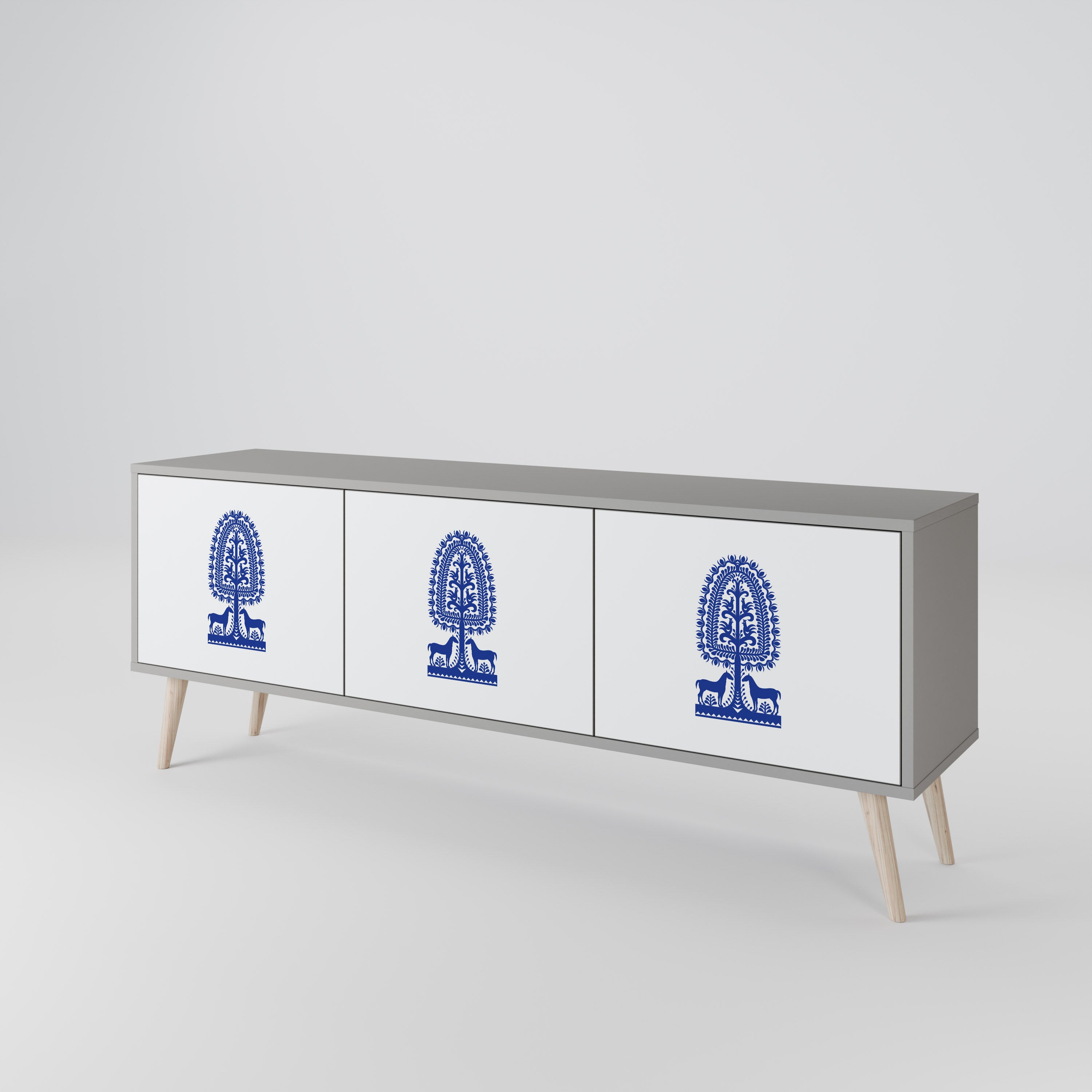 POLISH FOLK ART TV-bänk med 3 dörrar