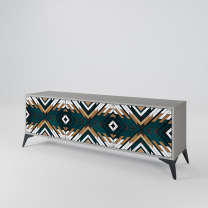 ARTISTIC GEOMETRY 3-Door TV Stand in Grey Finish