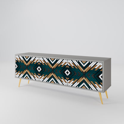 ARTISTIC GEOMETRY 3-Door TV Stand in Grey Finish